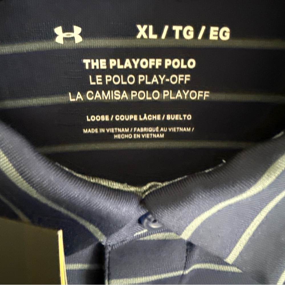 New Under Armour Playoff Polo Shirt Men's XL Navy Blue Striped Golf Performance - Picture 3 of 6
